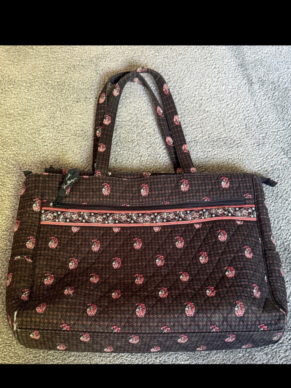 Vera Bradley Brown Floral Tote Bag. Outside Zip Compartment, 3 areas inside!